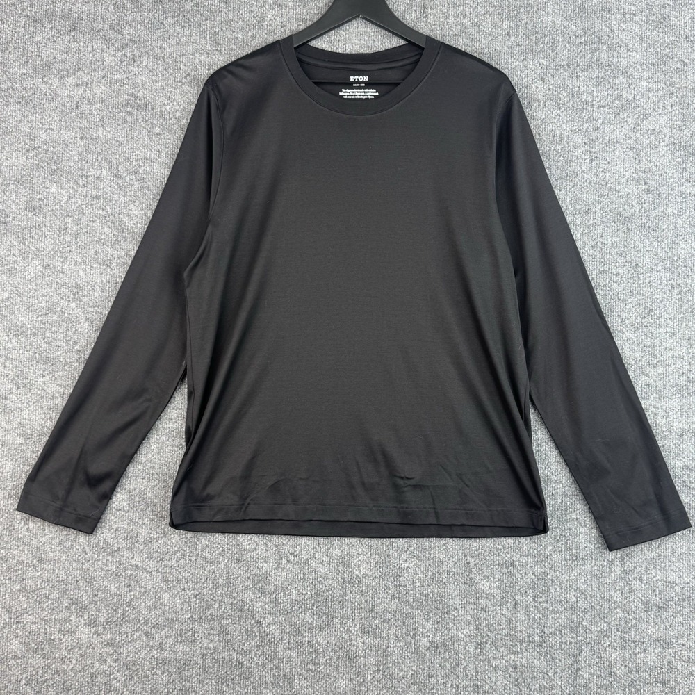 ETON Performance T-Shirt Men's L Black Filo di Scozia Slim Fit Lux Long Sleeve